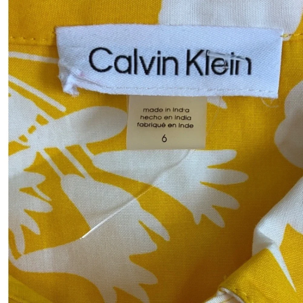 Calvin Klein Womens Yellow Floral Cotton Sleeveless Midi Shirt Dress CD5G3HX4 6 - Picture 4 of 14